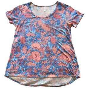 Lularoe Pink Blue Floral Short Sleeve Classic Shirt Size Med GUC #0054